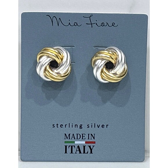 Mia Fiore Sterling Silver Earrings Knot Statement Chunky Two Tone NEW - Picture 1 of 10